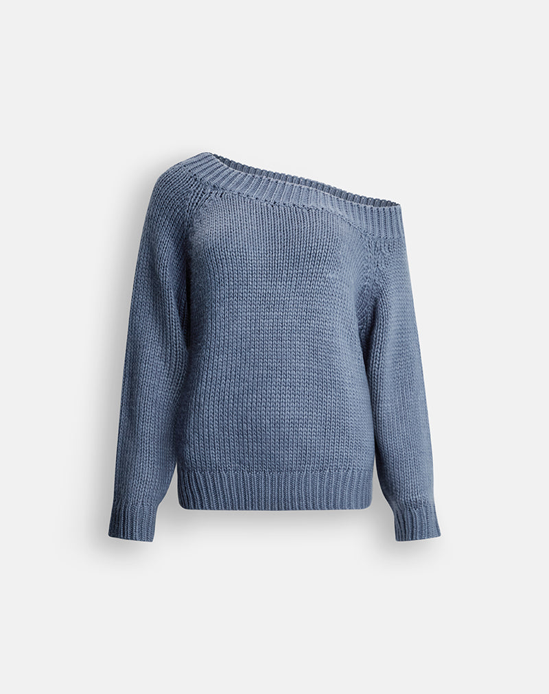 Image of Anasera Off Shoulder Jumper in Slate Blue