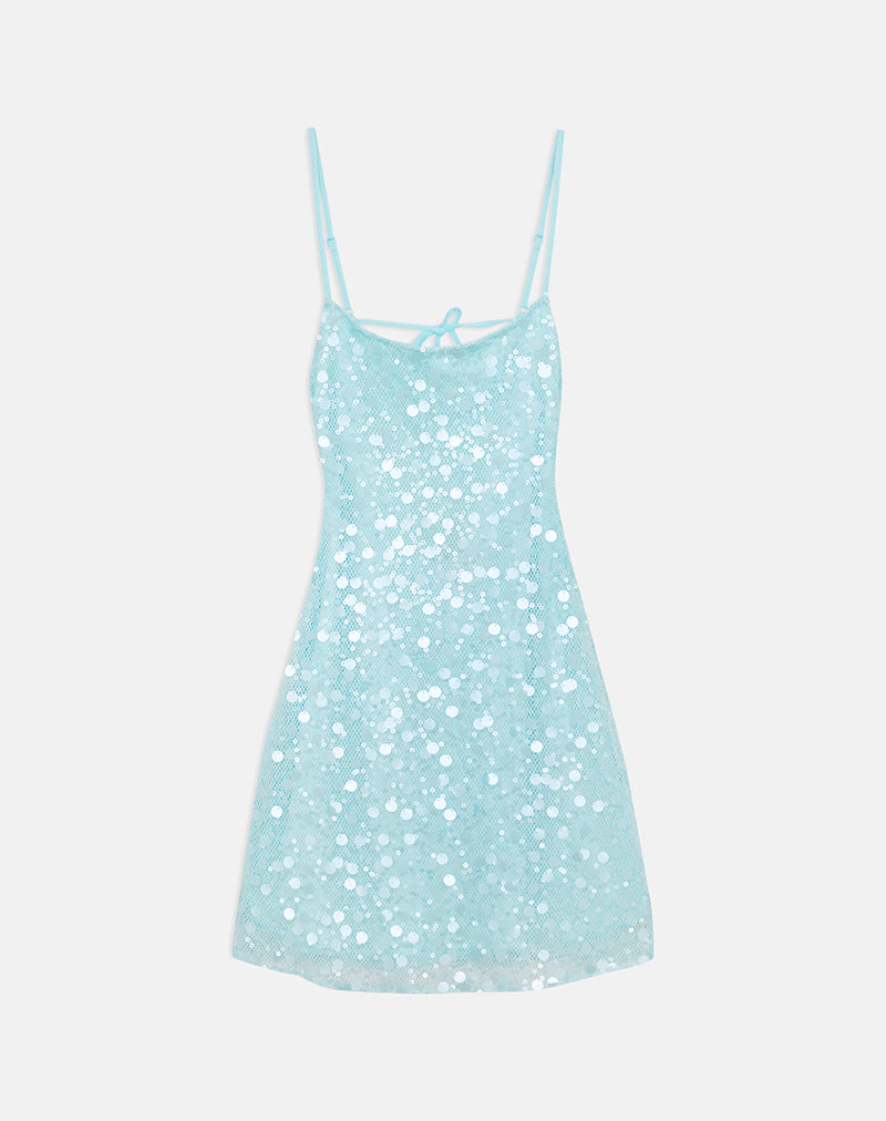 Nataru Mini Dress in Net Sequin Blue , Bodycon