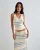 Image of Natcha Vest Top in Cream with Blue and Grey Stripes