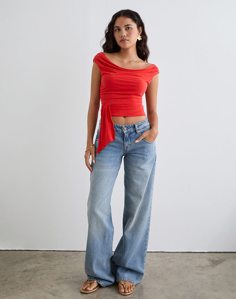 Neida Drape Top in Cupro Red