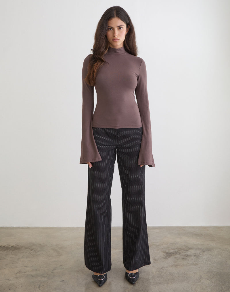 Nell High Neck Long Sleeve Top in Jersey Coffee Quartz