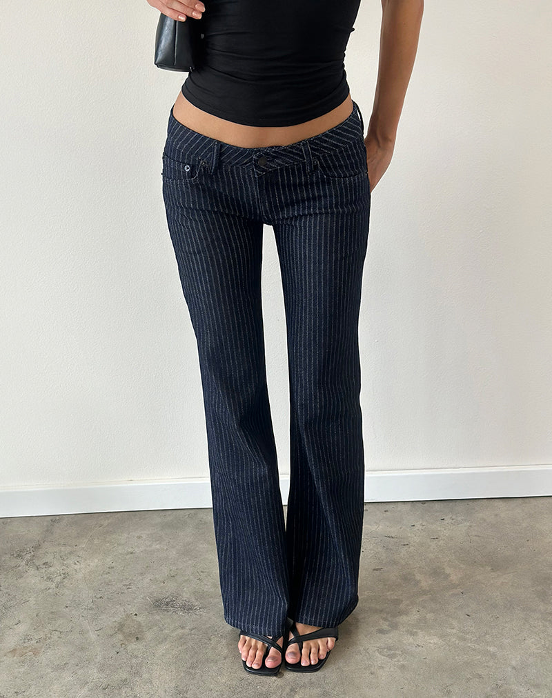 Extra Low Rise Flare Jeans in Stripe Indigo
