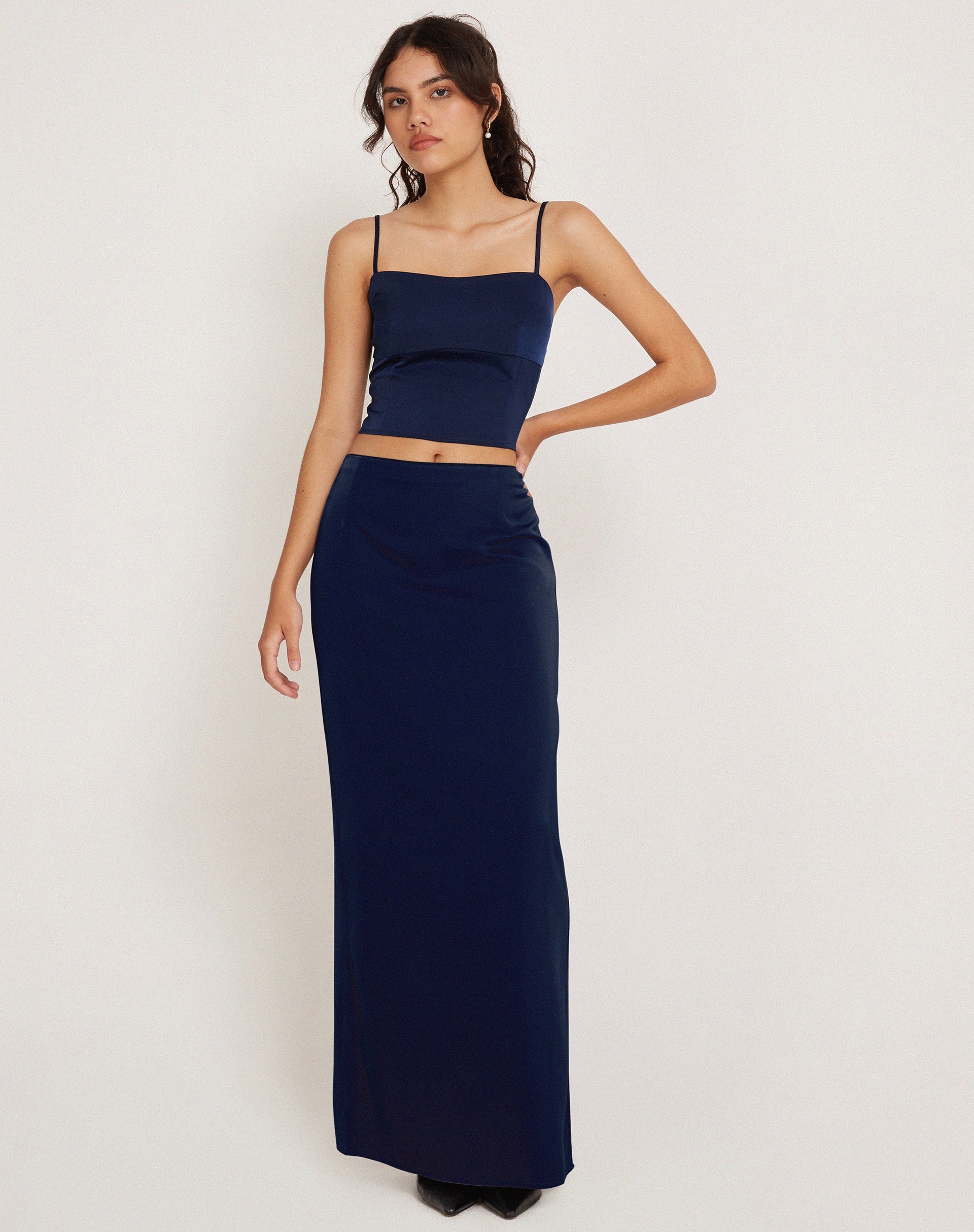 Satin royal hotsell blue maxi skirt