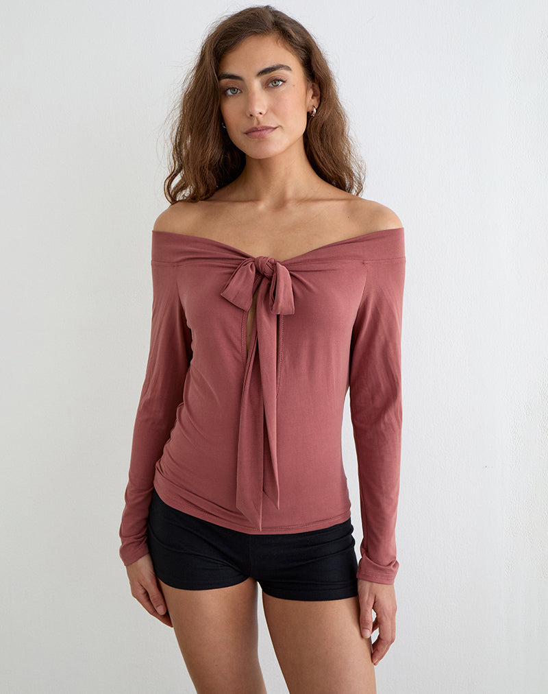 Nezuko Multi Tie Long Sleeve Top in Cupro Dark Rose