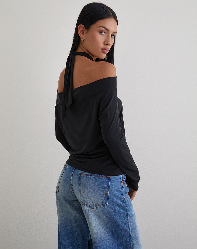 Black Cupro Multi Tie Long Sleeve Top | Nezuko – motelrocks-com-us