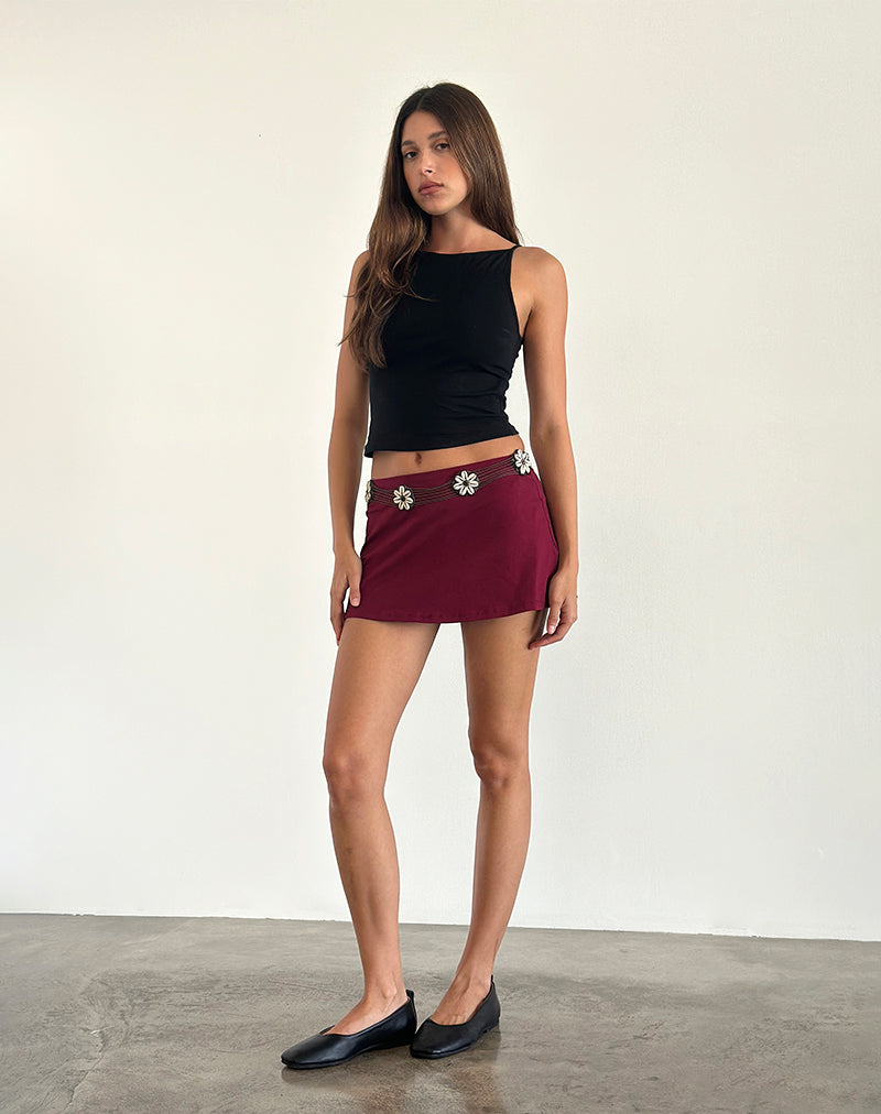 Image of Nidya Aline Mini Skirt in Burgundy