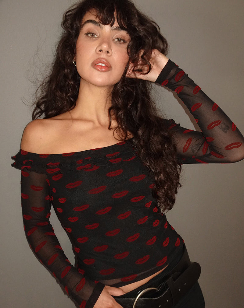 Black Lips Flock Bardot Top Nihal Motelrocks com us black-lips-flock-bardot-top-nihal-motelrocks-com-us