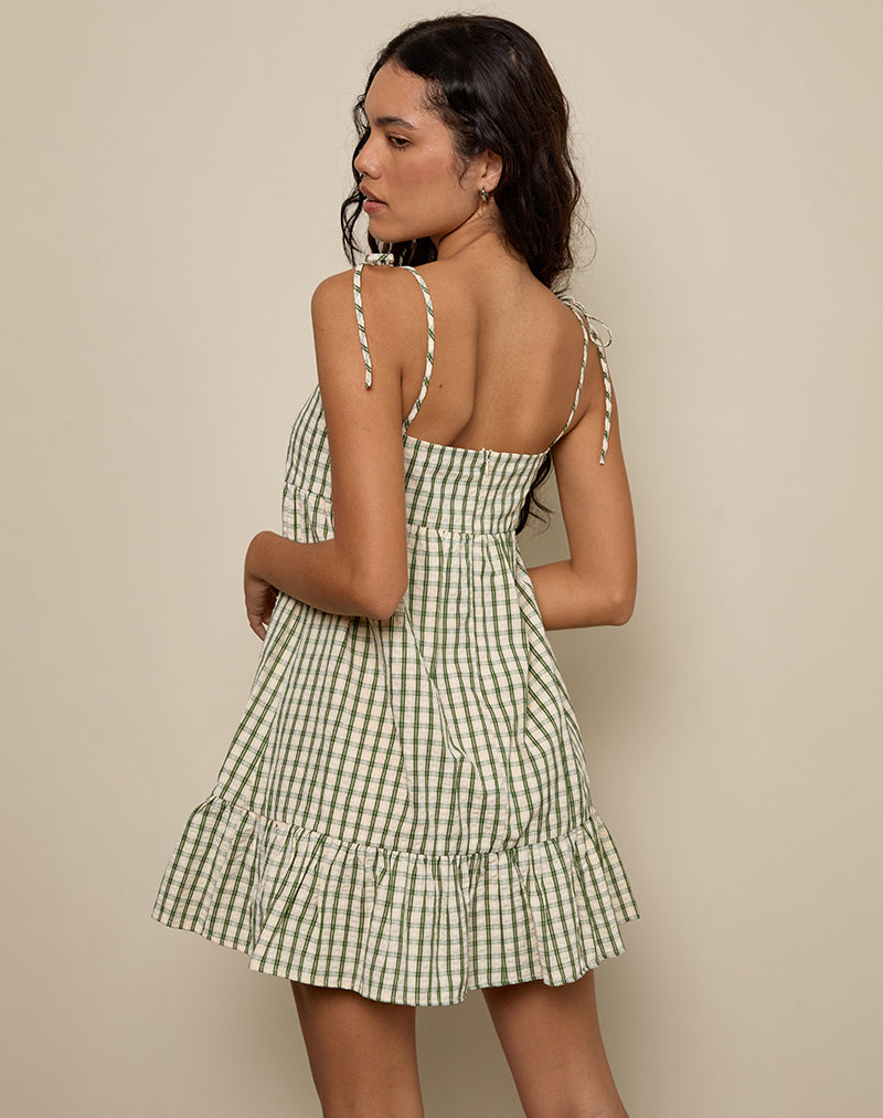 Nikita Mini Dress in Green Check , Pleated Nikita Mini Dress in Green Check , Pleated