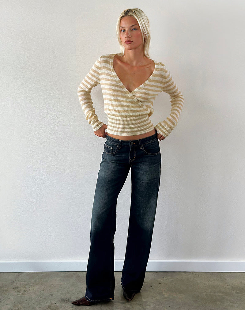 Nilza Wrap Top in Knit Classic Stripe Cream Natural