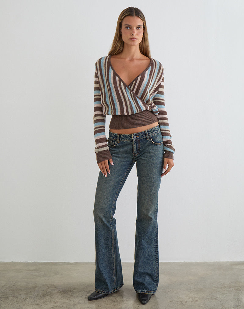 Image of Nilza Wrap Top in Knit Stripe Brown
