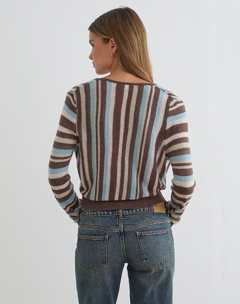 Image of Nilza Wrap Top in Knit Stripe Brown