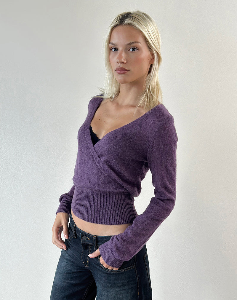Image of Nilza Wrap Top in Knit Dark Purple
