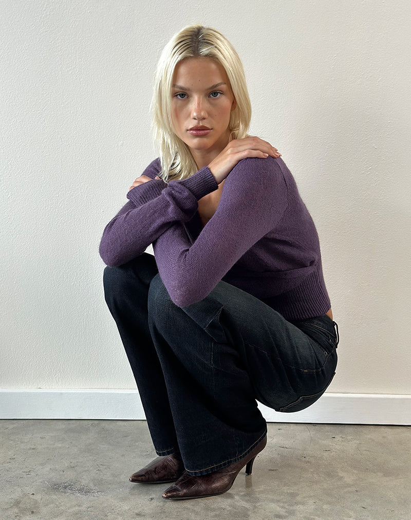 Image of Nilza Wrap Top in Knit Dark Purple