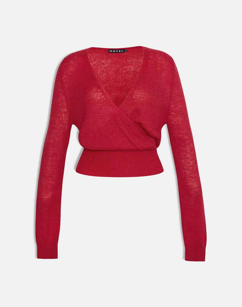 Red Sheer Knit Wrap Top | Nilza – motelrocks-com-us