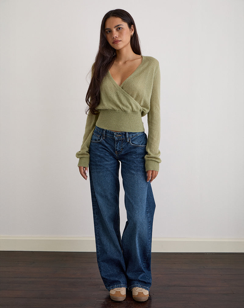 Sage Green Sheer Knit Wrap Top | Nilza – motelrocks-com-us