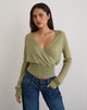 Image of Nilza Wrap Top in Knit Sage Green