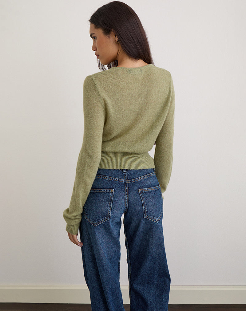 Sage Green Sheer Knit Wrap Top | Nilza – motelrocks-com-us