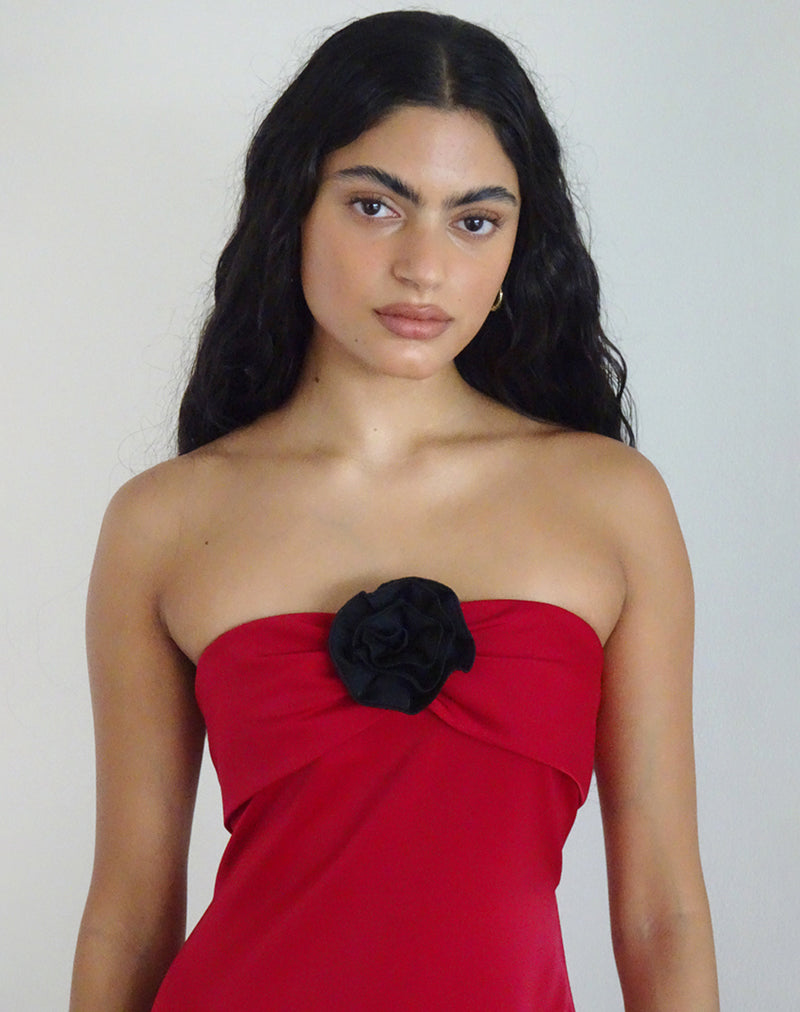 Ninivala Dress in Red with Black Rosette