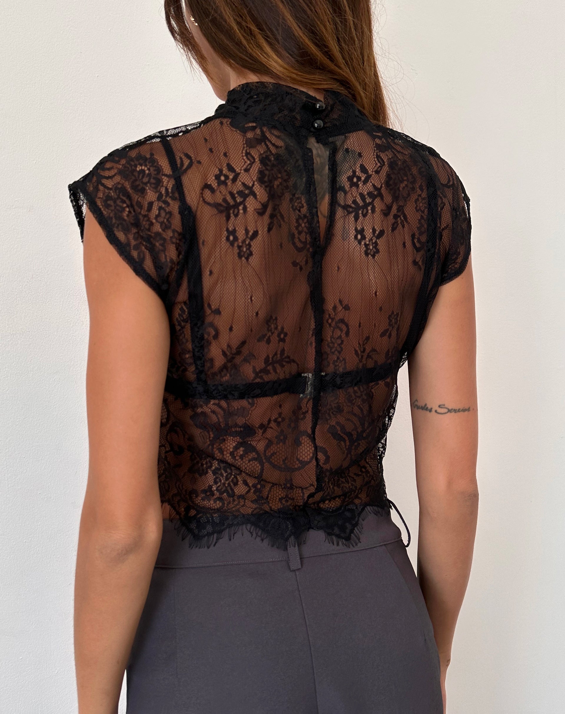 Image of Nioly Unlined Top in Black Eyelash Lace
