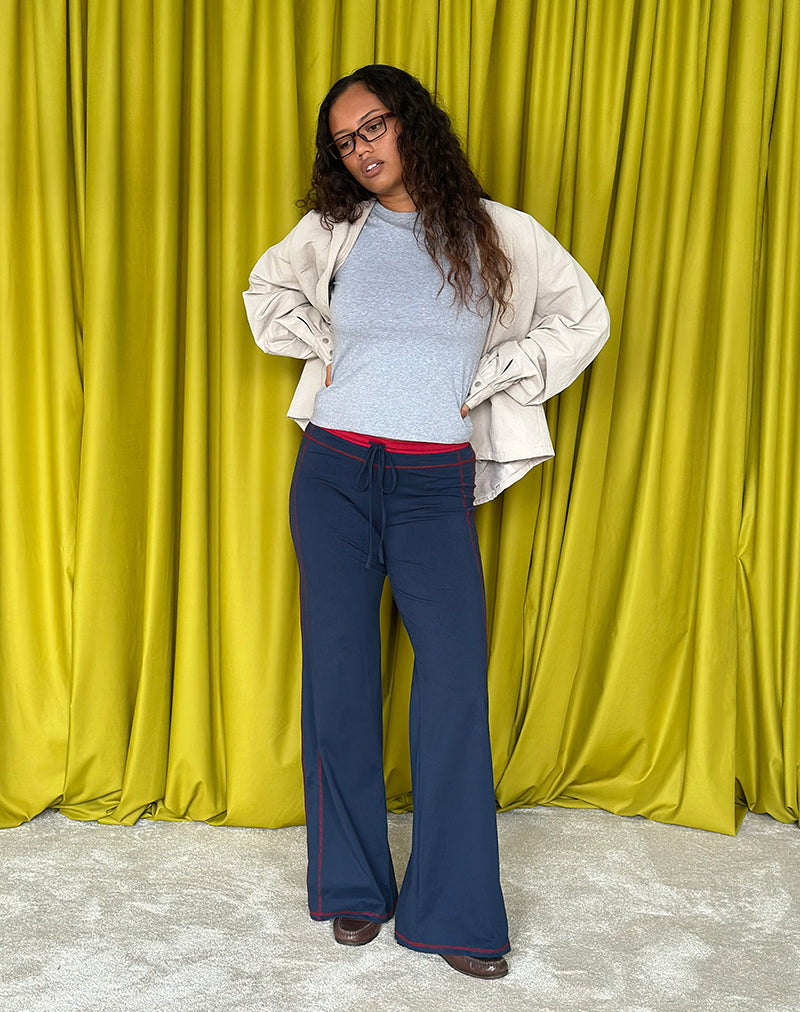 Image of Nanine Trouser in Navy with Adrenaline Red Binding