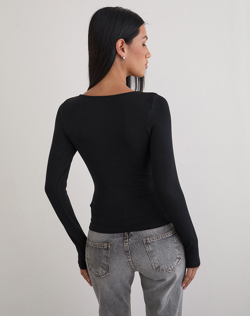 Black Thick Rib Long Sleeve Top | Nique – motelrocks-com-us
