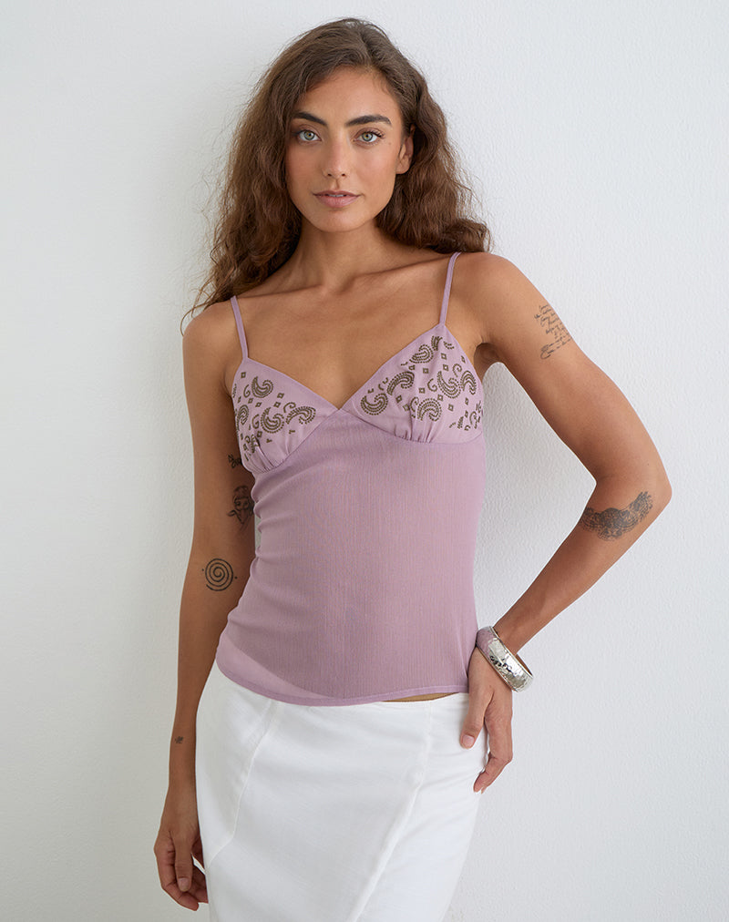 Nisara Cami Top in Dusty Mauve with Coma Studs