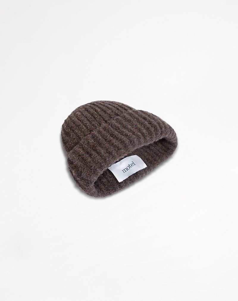 Brown Knit Foldover Beanie Hat | Nivo – motelrocks-com-us