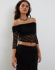 Image of Nixie Long Sleeve Bardot Top in Lace Black