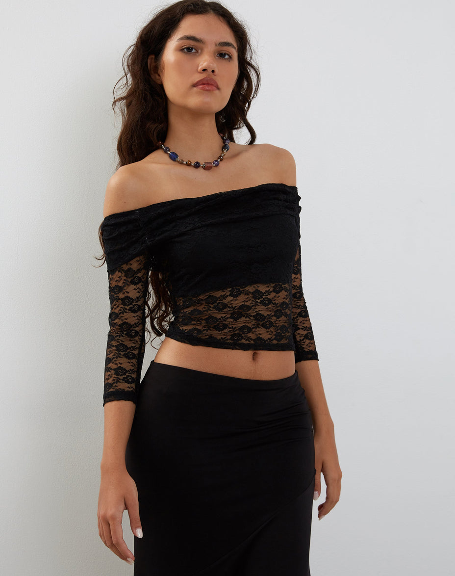 Black Long Sleeve Bardot Top | Gavya – motelrocks-com-us