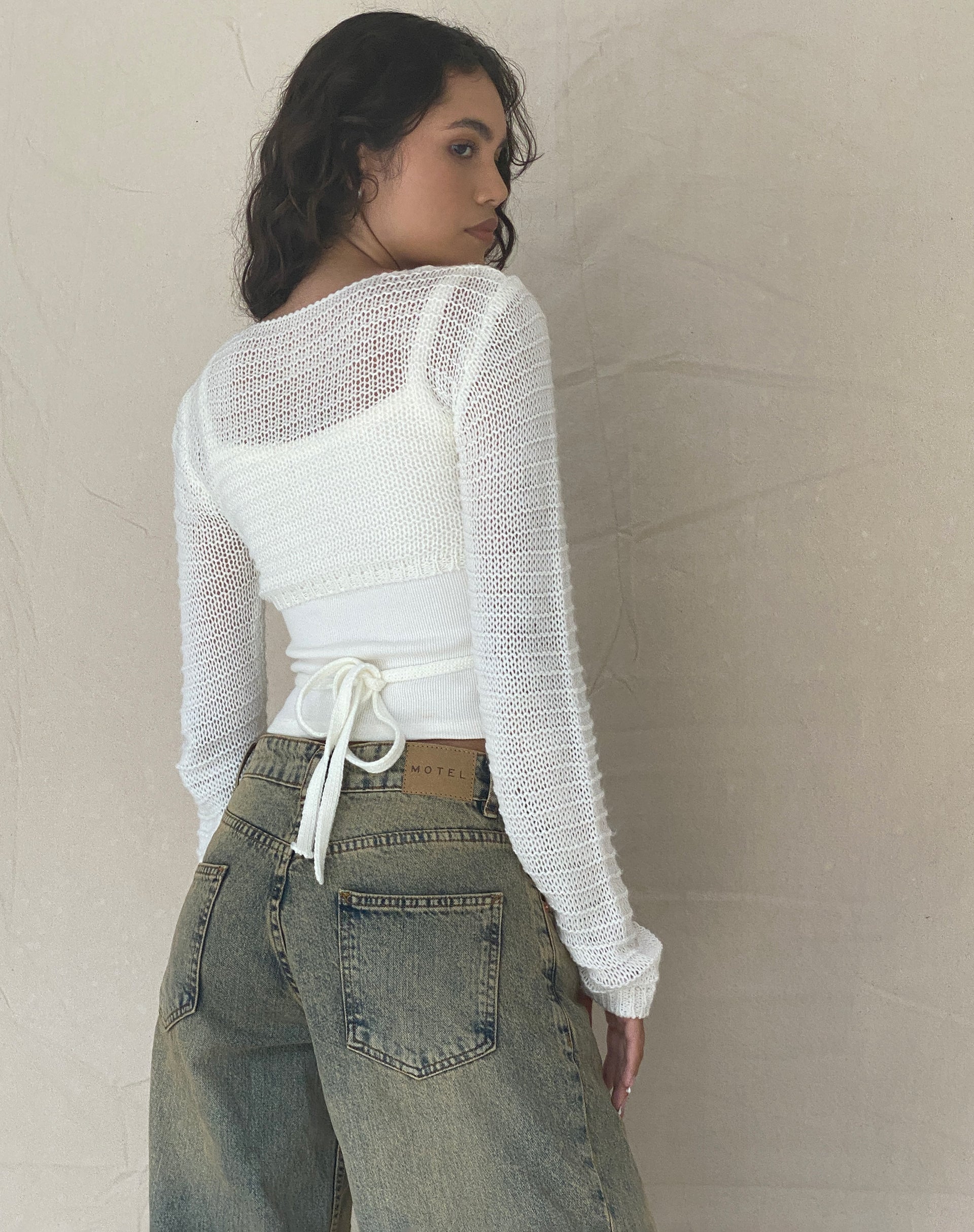 Image of Nocta Long Sleeve Crop Top in Weave Knit Ivory