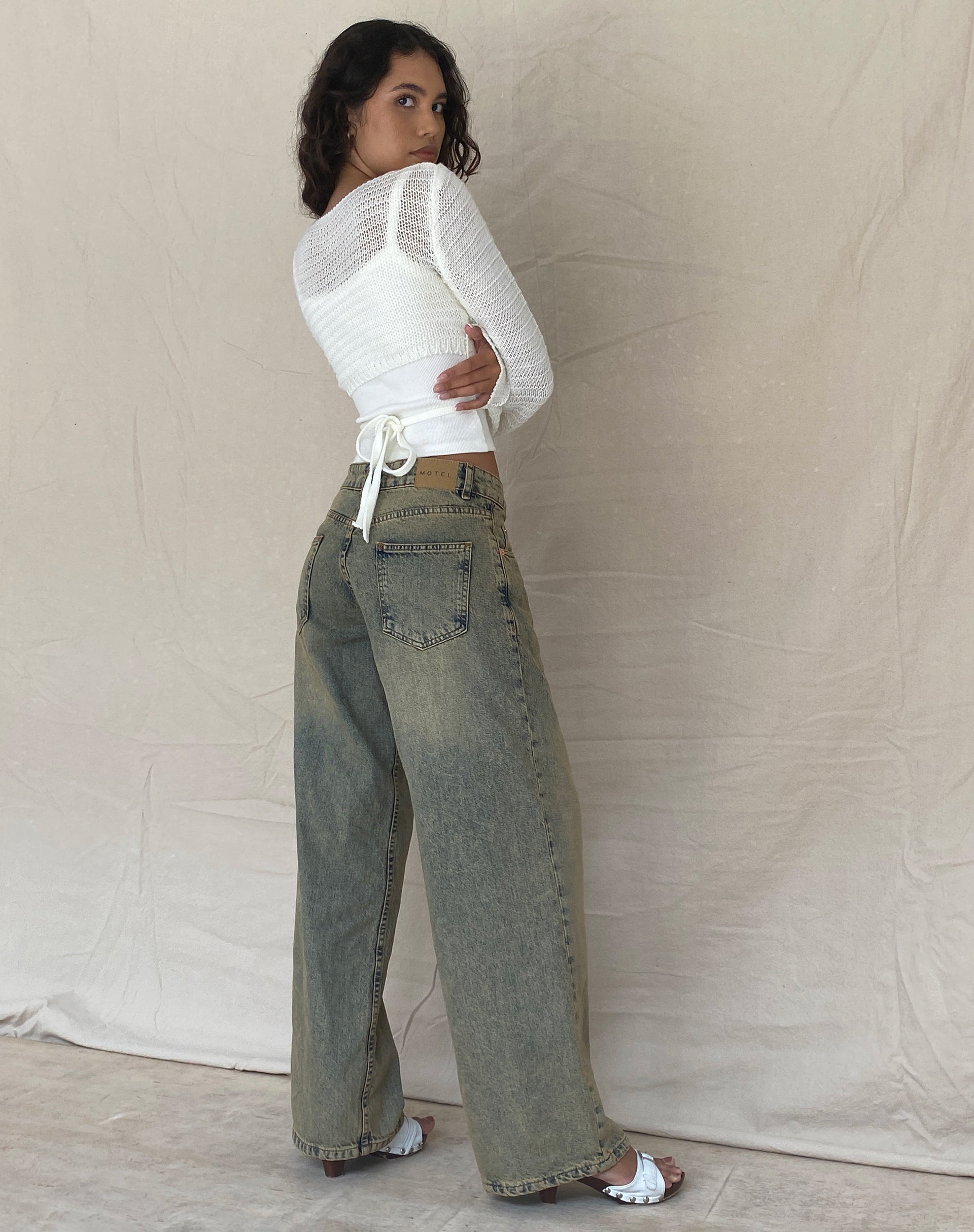 Image of Roomy Extra Wide Leg Low Rise Jeans in Sandy Blue Acid