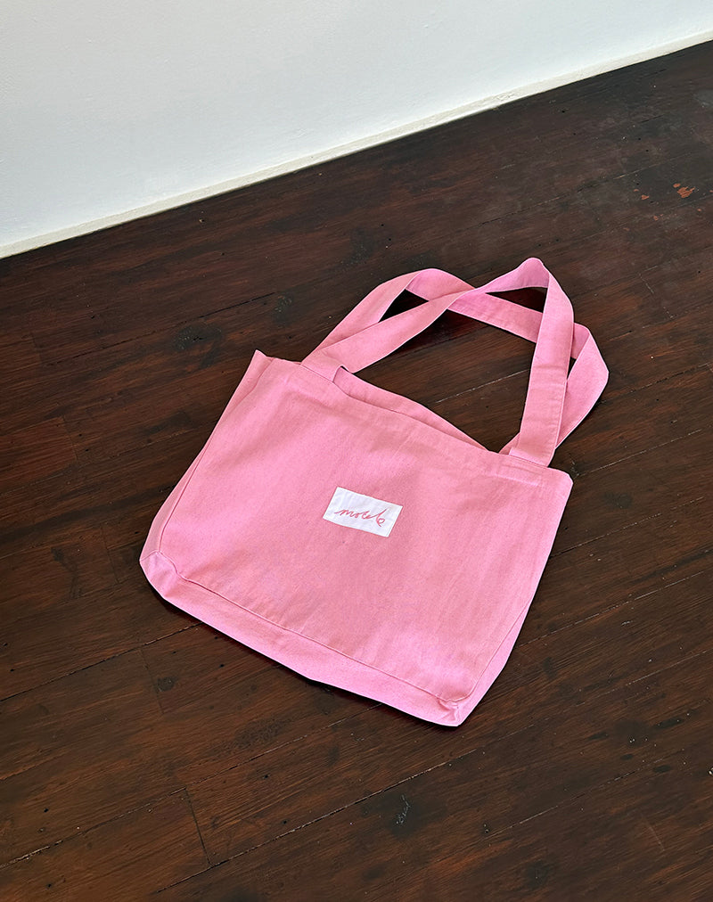 Image of Nola Tote Bag in Flamingo Pink with Motel Love Embroidery