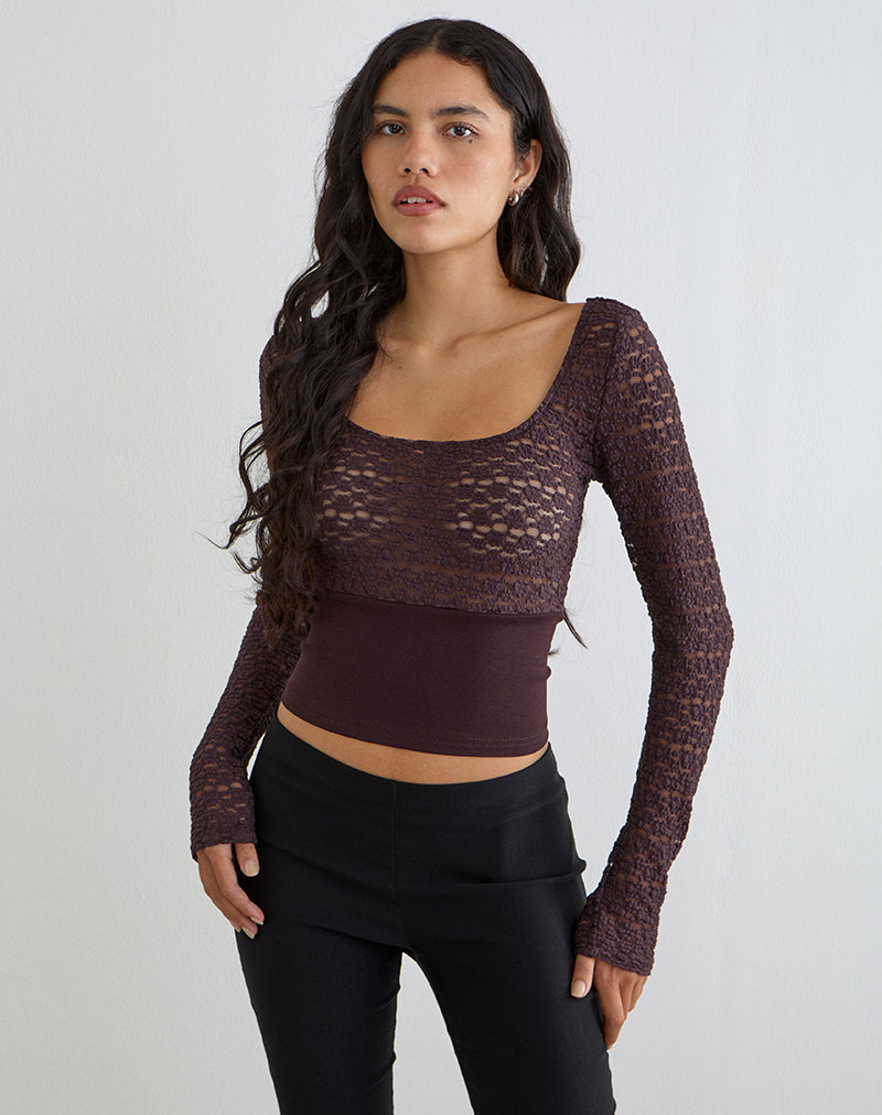 Image of Nolita Ribbed Waist Top in Lace Dark Plum