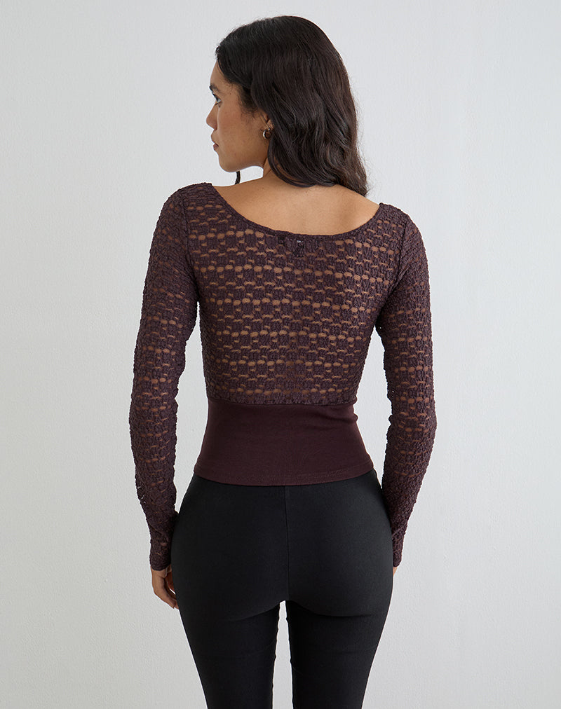 Image of Nolita Ribbed Waist Top in Lace Dark Plum