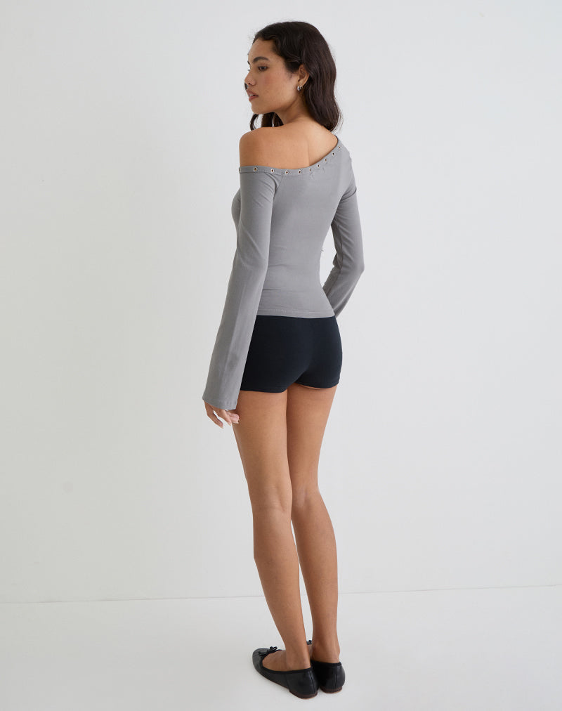 Noraba One Shoulder Top in Grey with Eyelets
