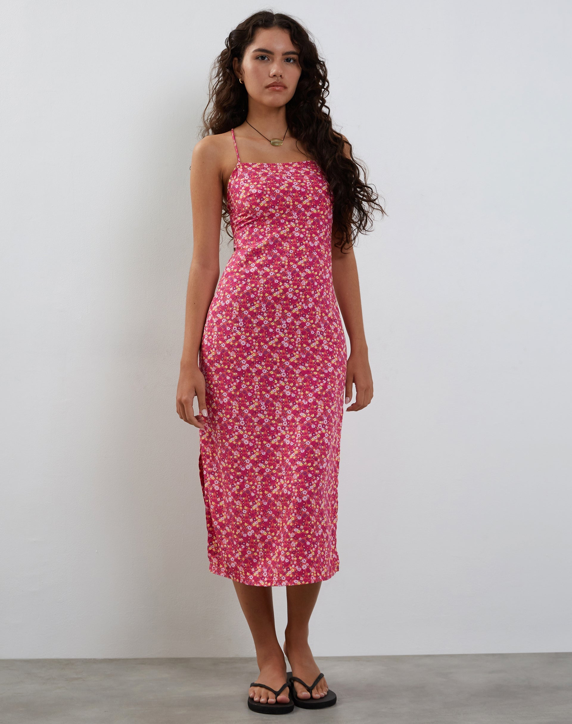 Image of Nosita Midi Dress In Ditsy Floral Pink