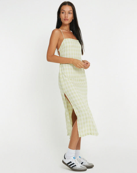 Green Check Print Side Split Midi Dress | Nosita – motelrocks-com-us