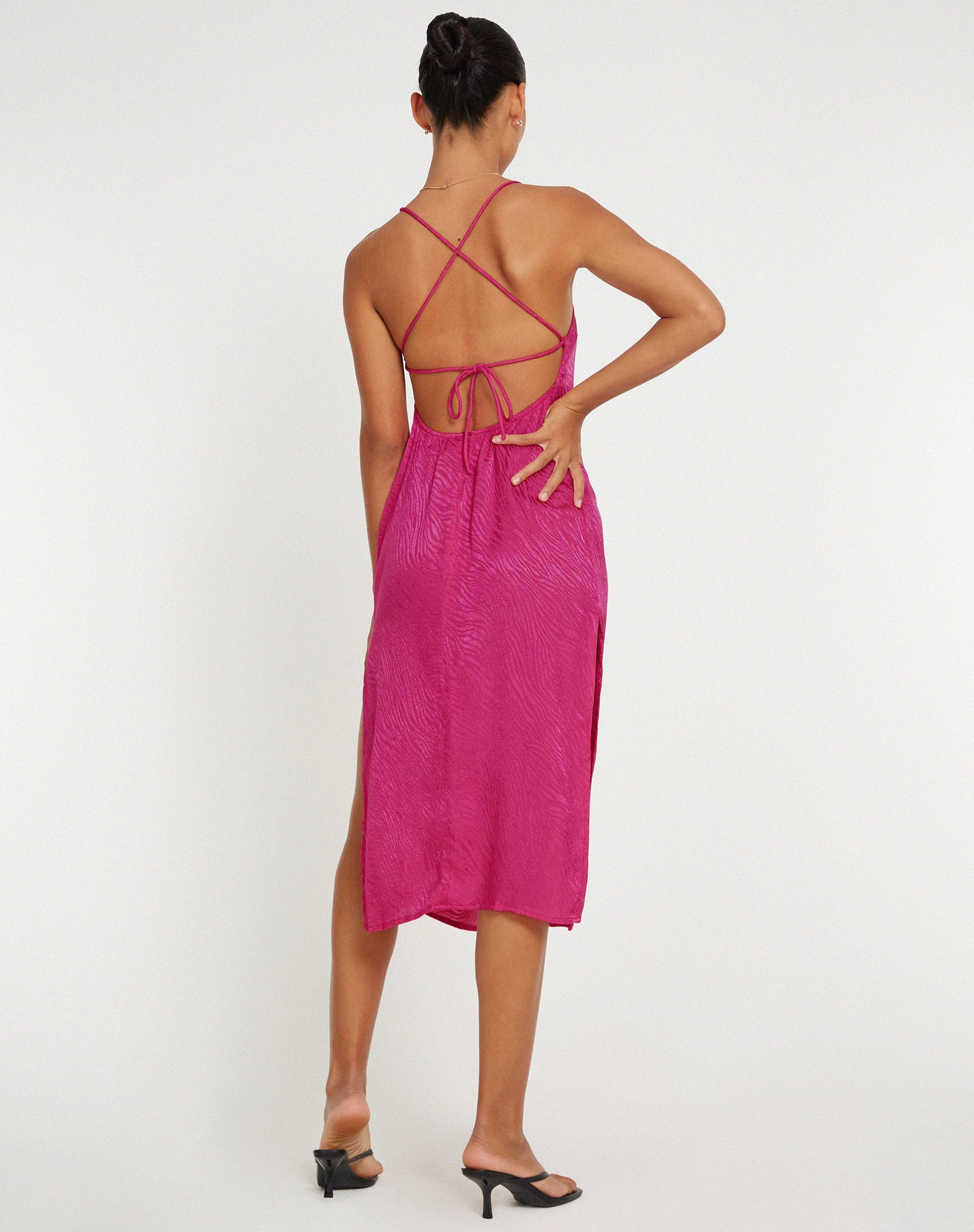 Satin Hot Pink Side Split Midi Dress | Nosita motelrocks-com-us Satin Hot Pink Side Split Midi Dress | Nosita motelrocks-com-us