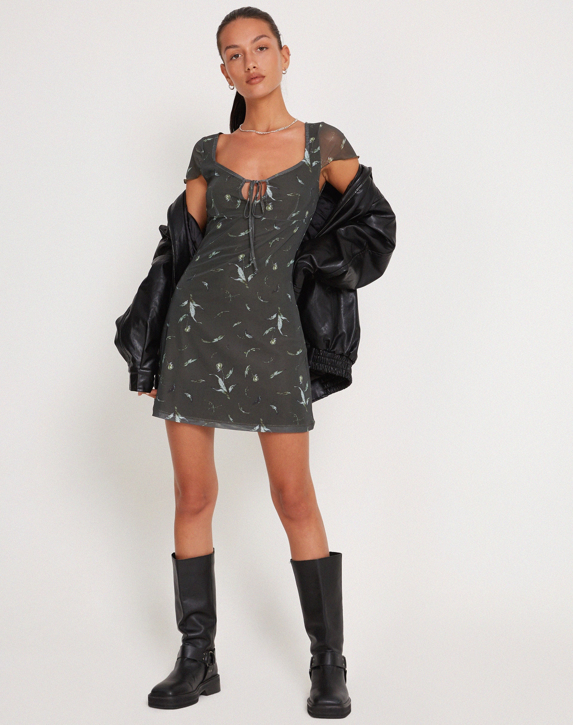 Floral Khaki Silhouette Mini Dress | Noura motelrocks-com-us Floral Khaki Silhouette Mini Dress | Noura motelrocks-com-us