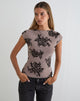 Image of Nova Top in Taupe Grey with Bold Floral Flock