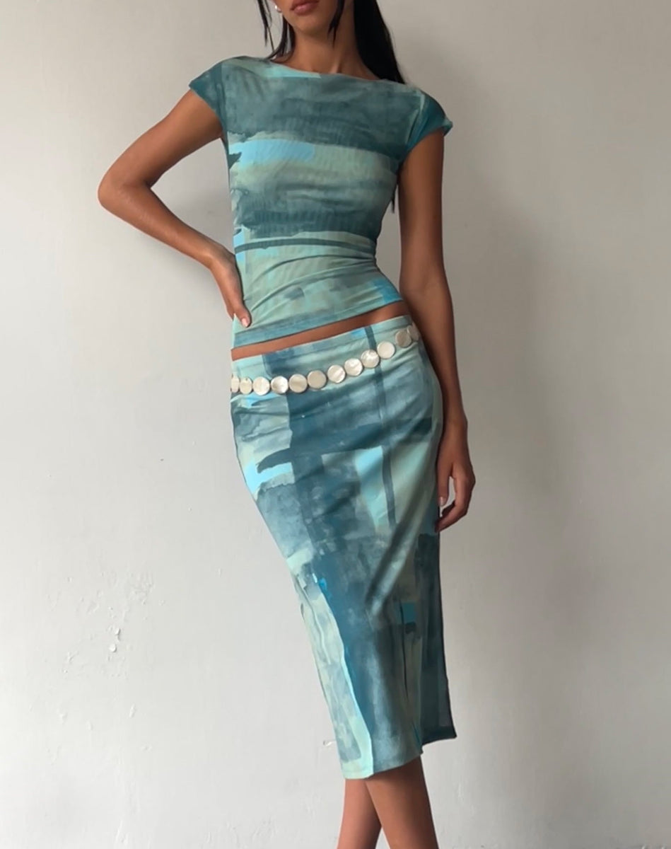 Green and Blue Brush Abstract Mesh Top | Motel X Jacquie Nova ...