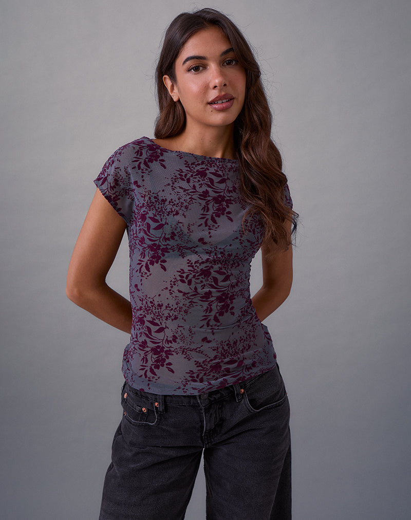 Nova Top in Fine Leaf Flock Smoke Grey