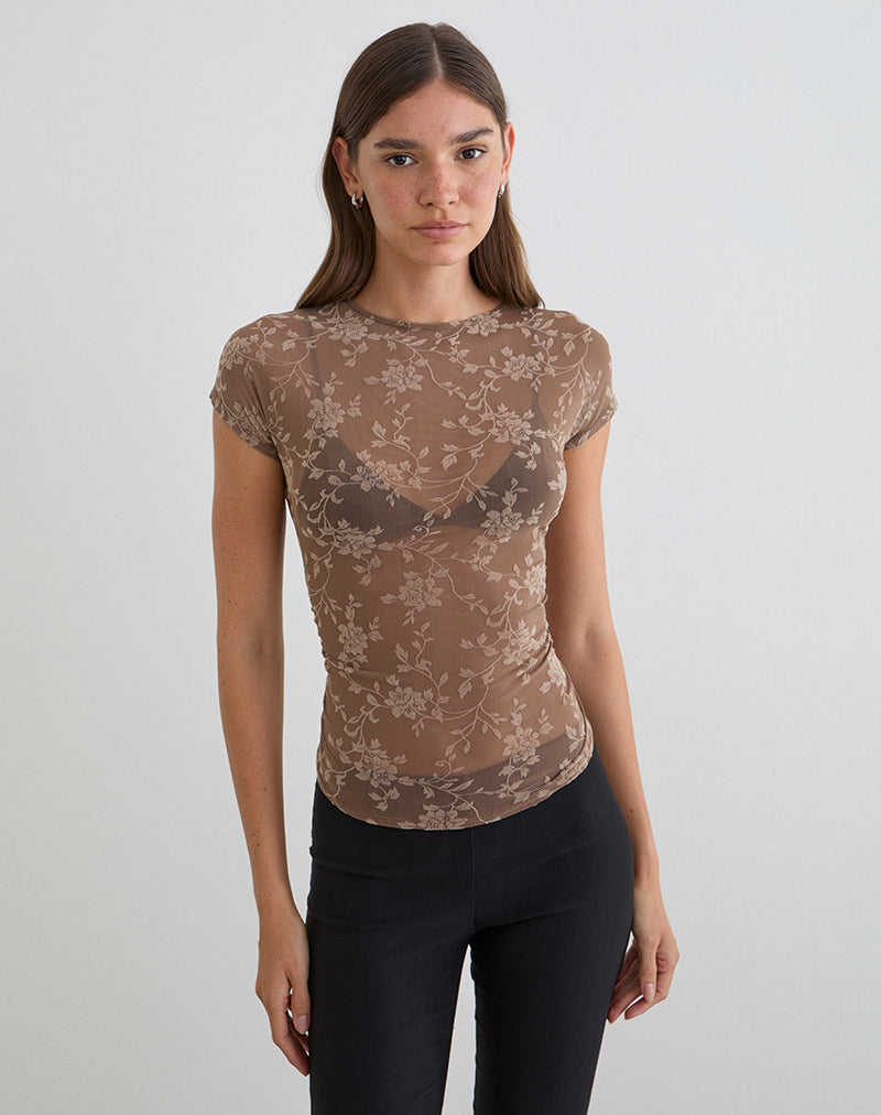 Nuovo Top in Leafy Flock Dark Taupe