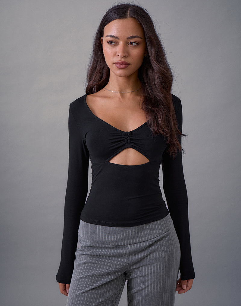 Image of Nyala Long Sleeve Cutout Top in Rayon Jersey Black