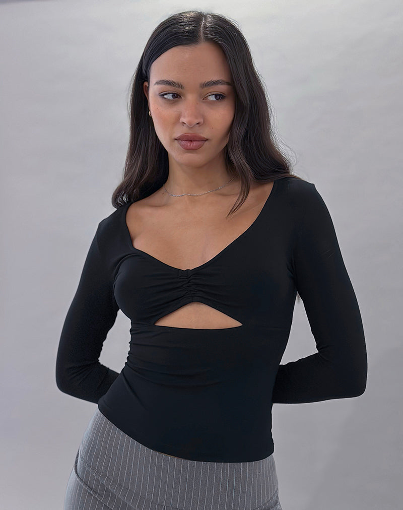 Image of Nyala Long Sleeve Cutout Top in Rayon Jersey Black
