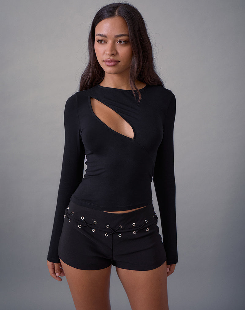 Image of Nyla Long Sleeve Slash Cut Out Top in Black