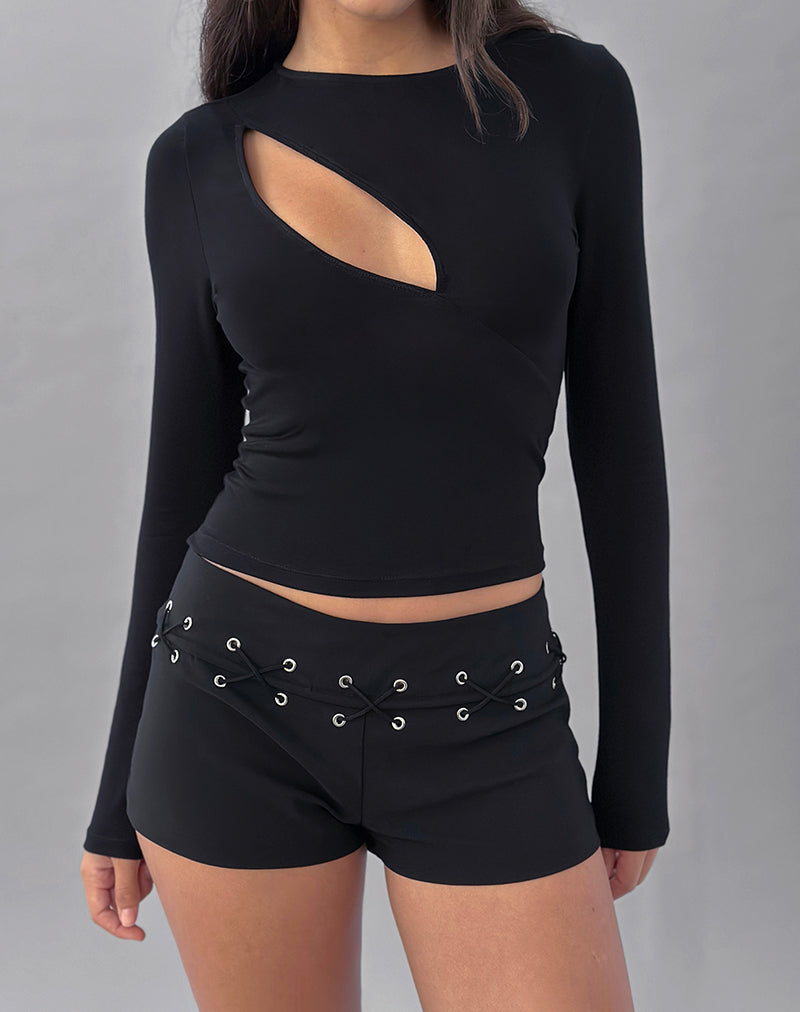 Image of Nyla Long Sleeve Slash Cut Out Top in Black