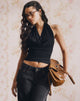 Image of Nyra High Neck Top in Cupro Black