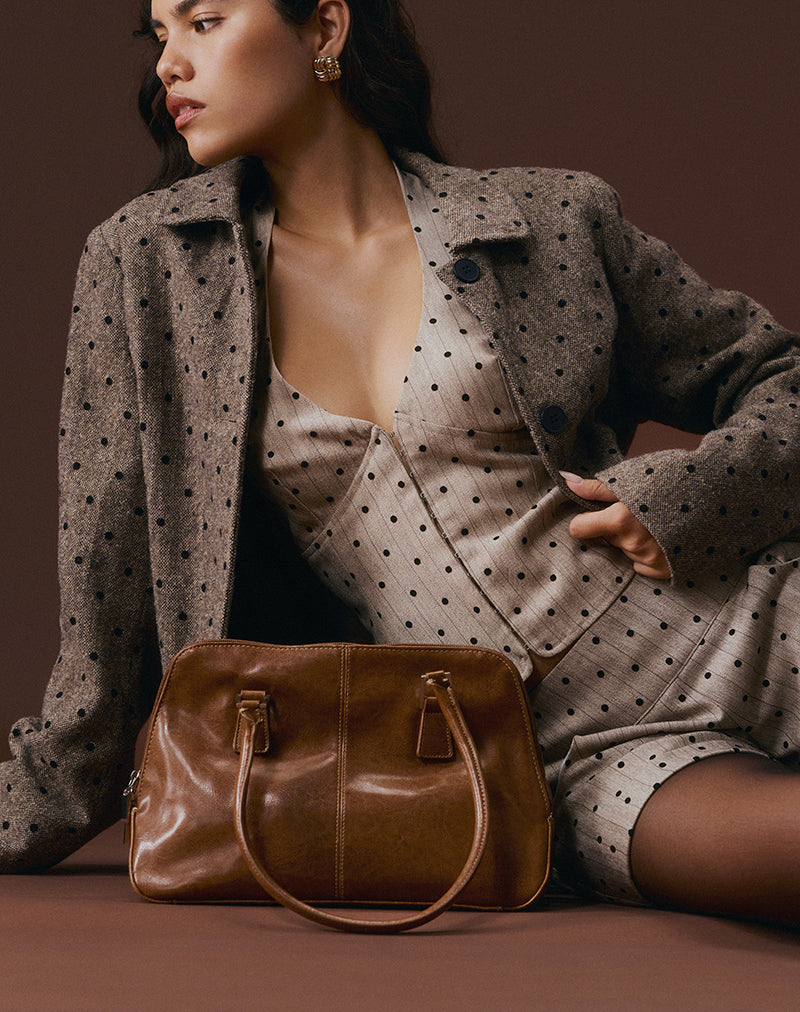 Image of Odin Vest Top in Beige with Polka Pinstripe
