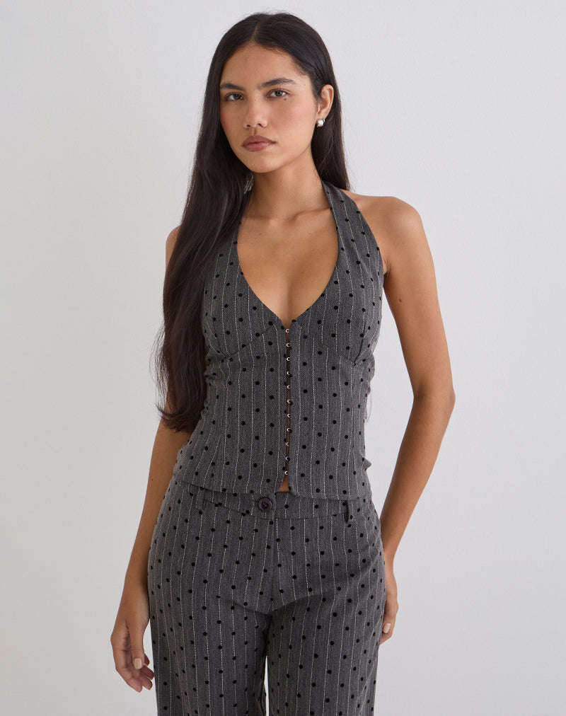 Odin Vest Top in Charcoal with Polka Pinstripe